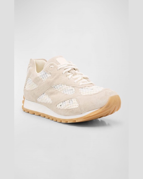 Men's Orbit Aged Leather and Fishnet Runner Sneakers