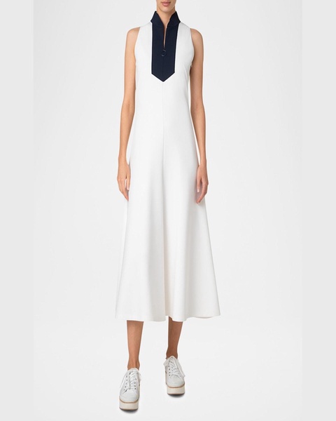 Colorblock Quarter-Zip Sleeveless Jersey Midi Dress
