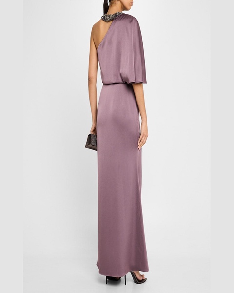 Beaded One-Shoulder Twist Gown