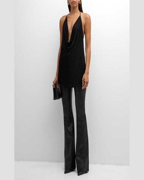 Plunging Cowl Backless Stretch Jersey Tank Top