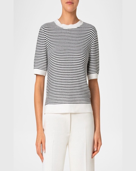 Chunky Tweed Knit Short-Sleeve Crop Sweater