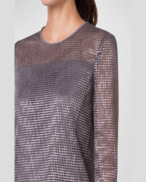 Dot Embroidered Long-Sleeve Mini Dress