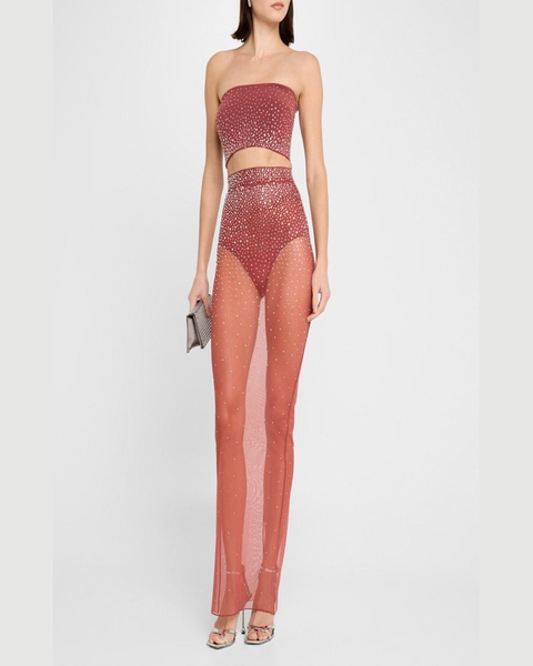 Strapless Crop Top in Crystal Mesh