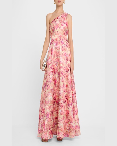 One-Shoulder Metallic Jacquard Gown