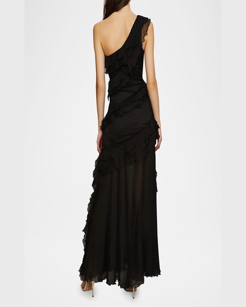 Harlow Asymmetric Crinkle Chiffon Gown