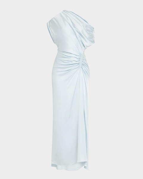 Penny One-Shoulder Ruched Satin Gown
