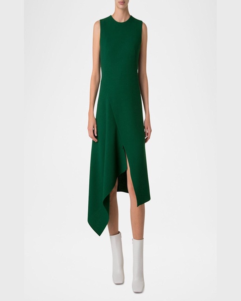 High-Low Wool Crepe Midi Dress
