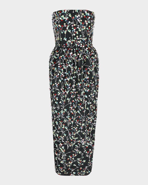 Lena Sequin Embroidered Strapless Gown
