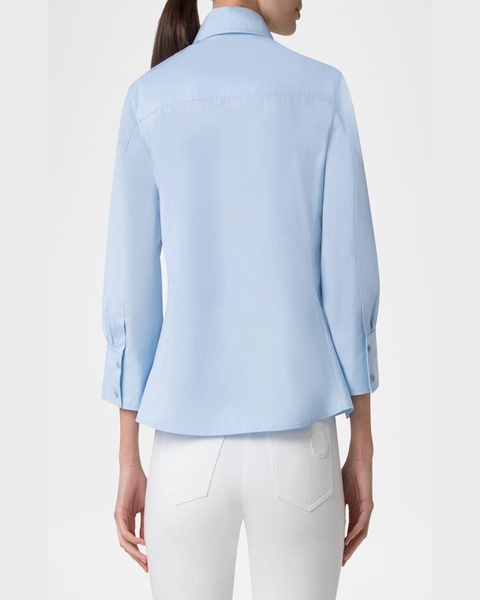 Balloon-Sleeve Button-Front Heavy Cotton Poplin Blouse