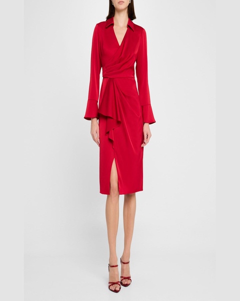 Draped Faux-Wrap Crepe Back Satin Dress