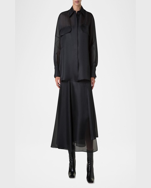 Oversized Button Down Silk Organza Blouse