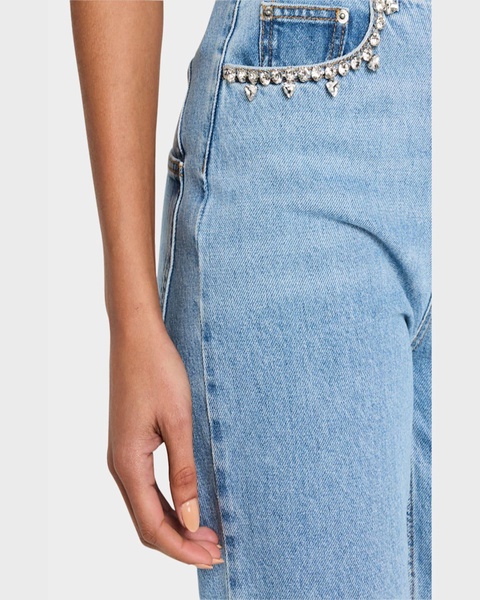 Crystal Heart Cutout Straight-Leg Ankle Jeans