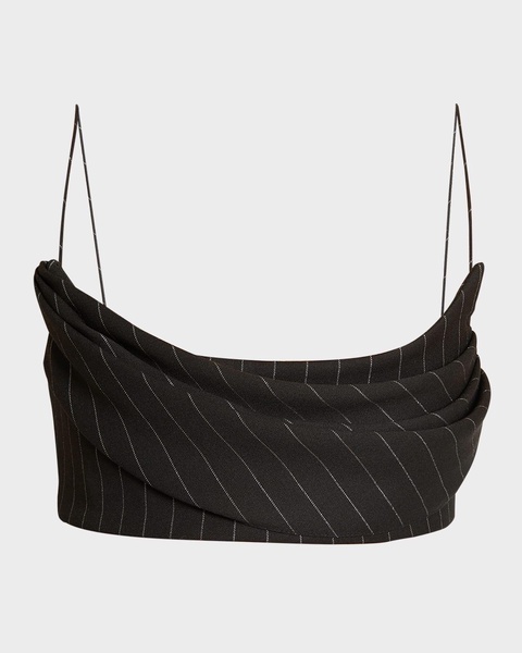 Metallic Pinstripe Drape Crop Tank Top