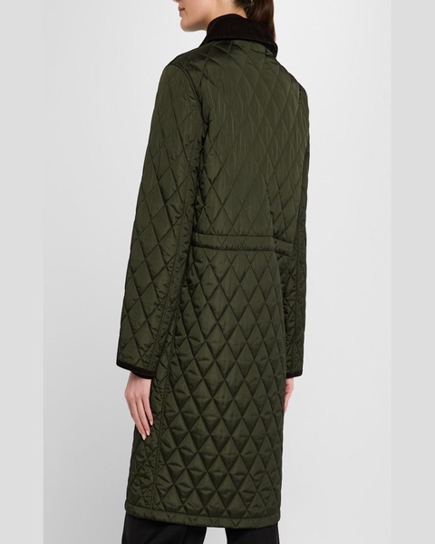 Quilted Velvet-Trim Coat