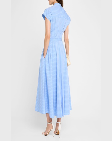 Dejeuner Striped Poplin Cap-Sleeve Midi Shirtdress With Belt