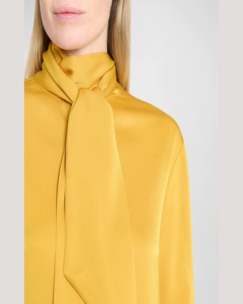 Bow Neck-Scarf Satin Crepe Shirt