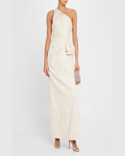 One-Shoulder Metallic Jacquard Column Gown