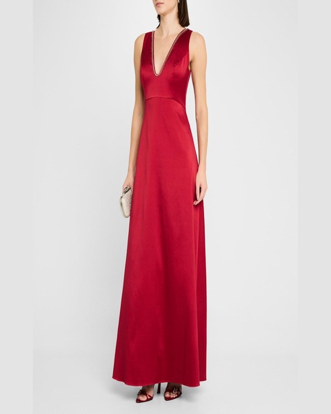 Sleeveless Beaded Stretch Mikado Gown