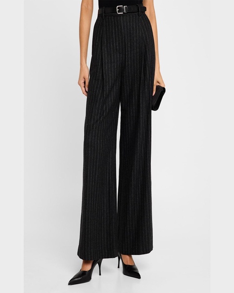 Pleated Pinstripe Wide-Leg Trousers
