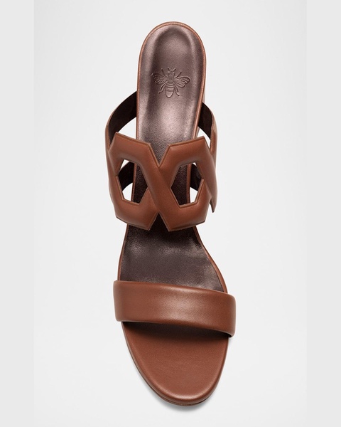 Leather Block-Heel Slide Sandals