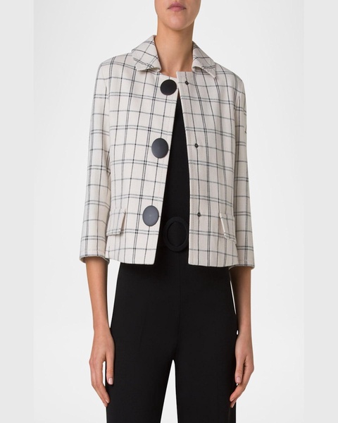 Check Cashew Denim Cropped Jacket