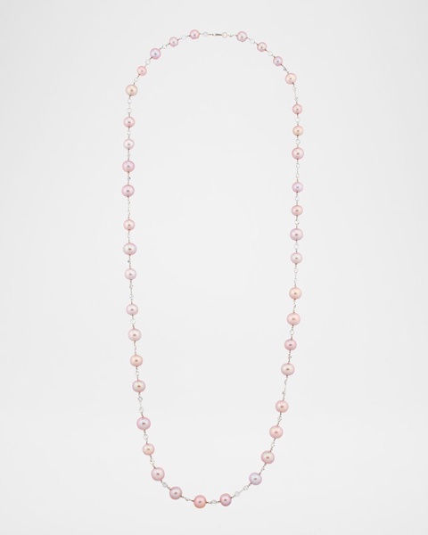 18K White Gold Freshwater Pearl and Moonstone Necklace, 42"L