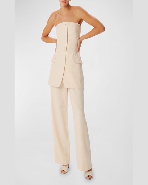 Spencer Strapless Crosshatch Linen Cotton Blazer