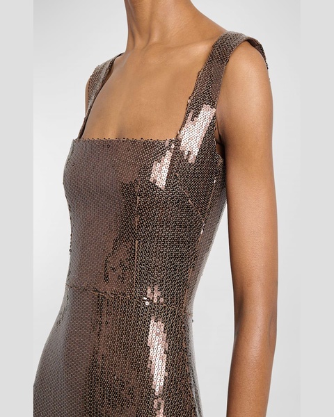 Portrait-Neck Sleeveless Sequined Mini Dress