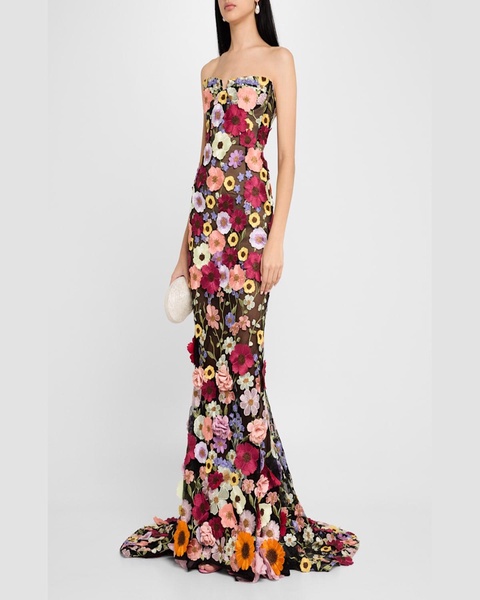 Jasmine Floral-Embroidered Mermaid Gown