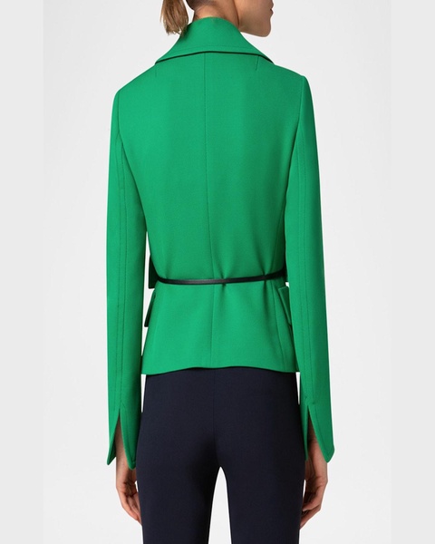 Belted Wool Tricotine Fitted Jacket