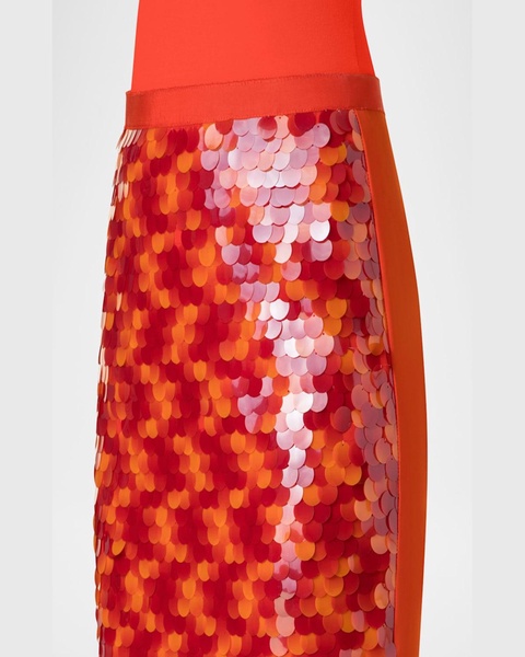  Mix Media Lasercut Dot Sequined Midi Skirt