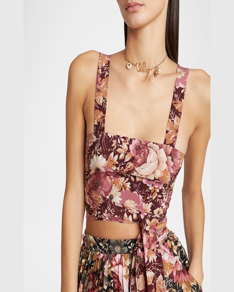 Rose Print Cropped Silk Top