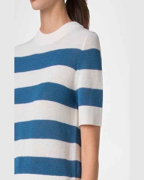 Striped Cool Wool Mesh Knit Short-Sleeve Sweater