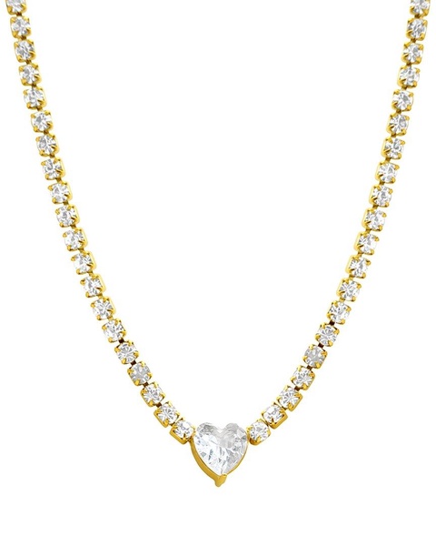 ADORNIA 14K Plated CZ Water Resistant Heart Tennis Necklace