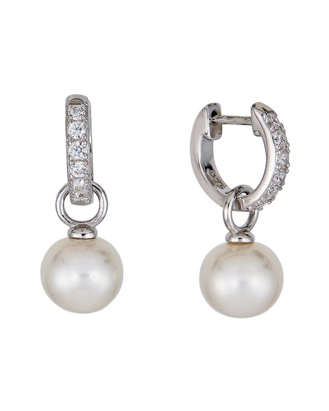 BELPEARL Silver 8-9mm Pearl CZ Hoops