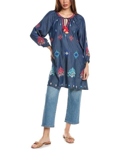 Tommy Bahama Chambray Ikat Split Neck Tunic