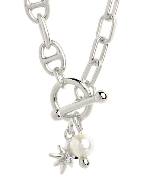 Sterling Forever Rhodium Plated 5mm Pearl CZ Ava Toggle Necklace