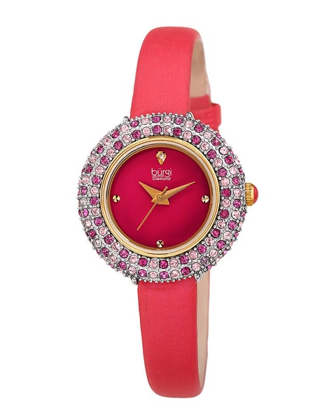 Burgi Women's Satin Over Leather Diamond Watch