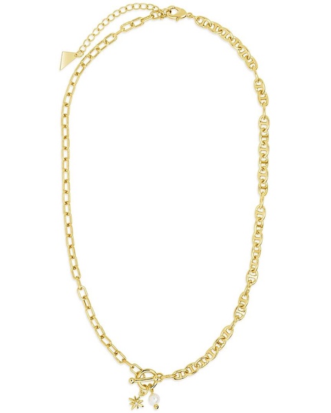 Sterling Forever 14K Plated 5mm Pearl CZ Ava Toggle Necklace