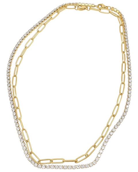 ADORNIA 14K Plated Paperclip & Tennis Necklace Set