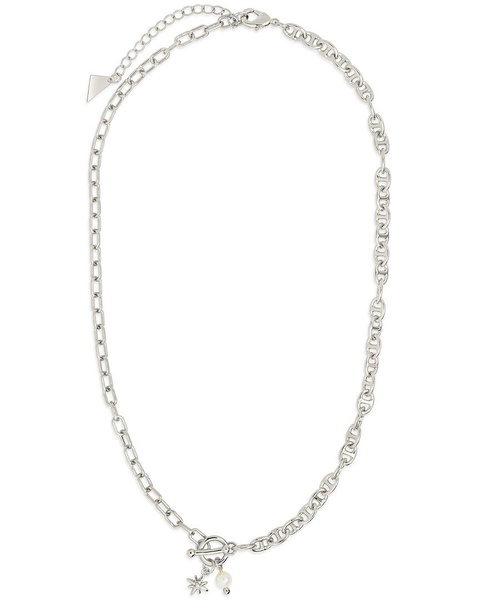 Sterling Forever Rhodium Plated 5mm Pearl CZ Ava Toggle Necklace