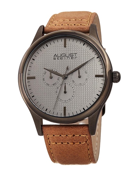 August Steiner Men's Genuine Leather Strap Watch