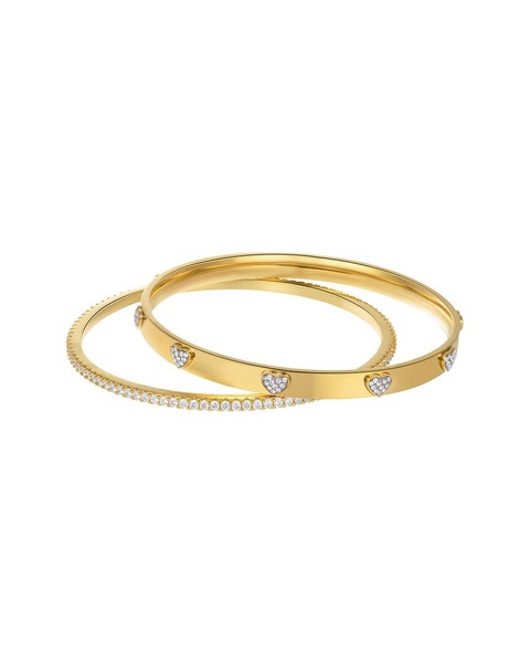 ADORNIA 14K Two-Tone Plated CZ Hearts Stacking Bangle Bracelet