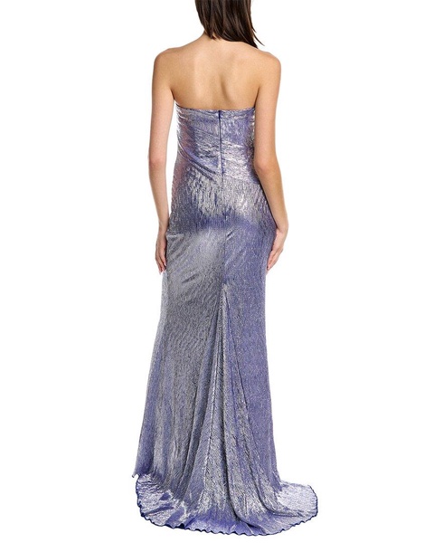 Rene Ruiz Strapless Metallic Knit Gown