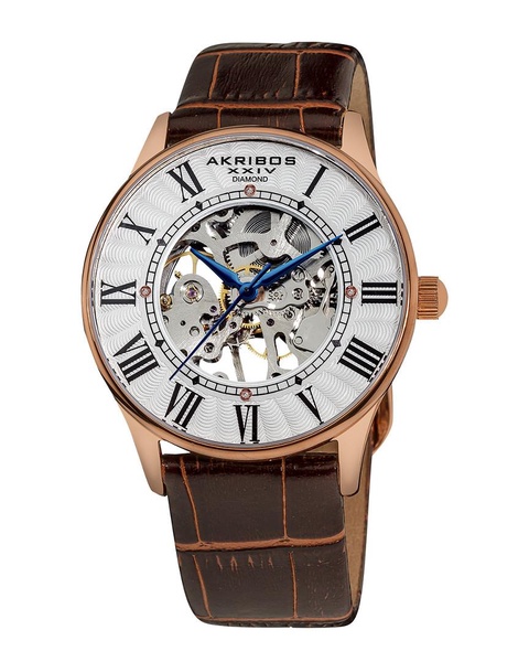 Akribos XXIV Men's Leather Diamond Watch