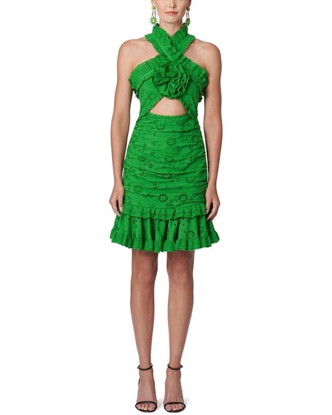twisted ruffle halter mini dress