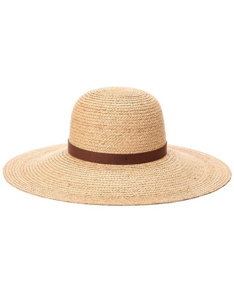 Bruno Magli Wide Brim Leather-Trim Straw Sun Hat