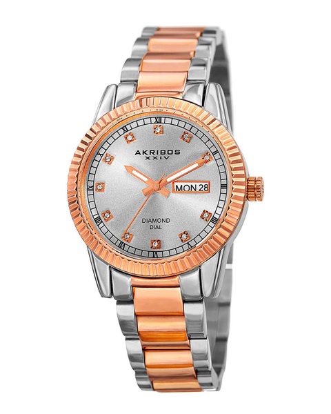 Akribos XXIV Women's Stainless Steel Diamond Dial Watch