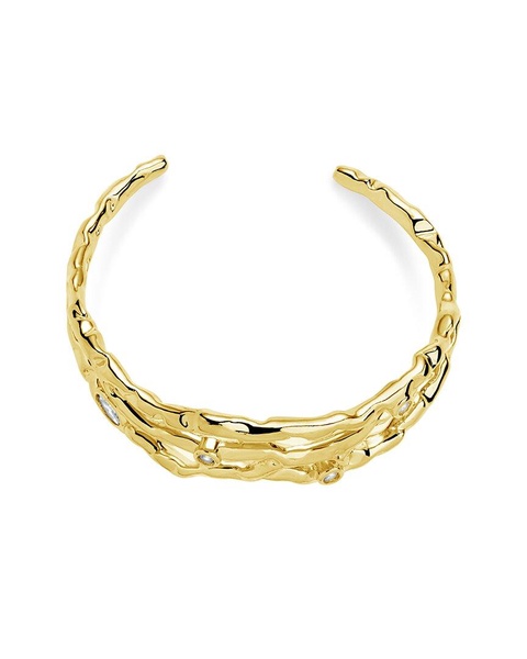 Sterling Forever 14K Plated CZ Tully Molten Cuff Bracelet