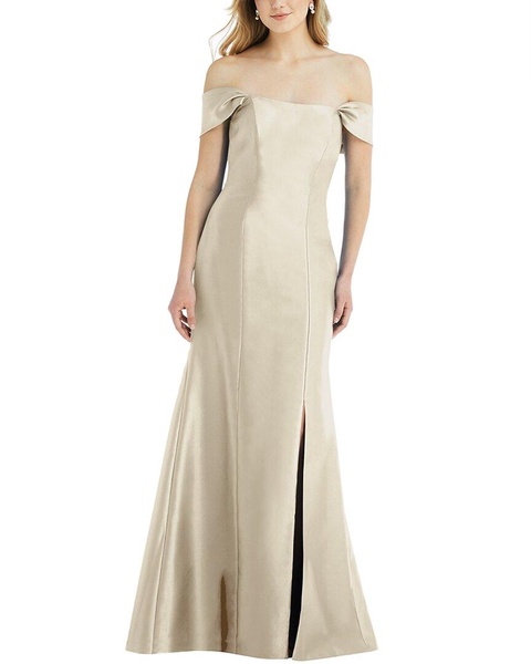 Women's Off-the-Shoulder Bow-Back Satin Trumpet Gown